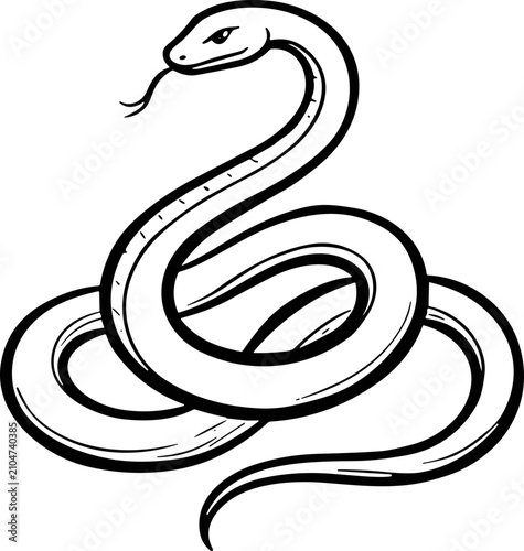 Photos Black and white line art illustration of a coiled snake.