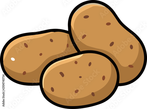 Vászonkép Cartoon Illustration of Three Fresh Brown Potatoes.
