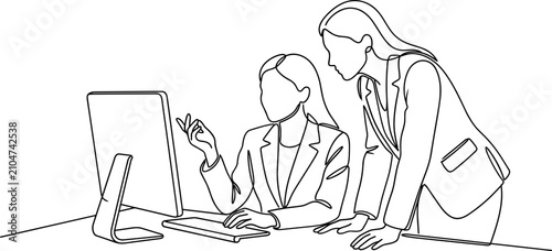Canvastavla Two professional women collaborating at a computer workstation.