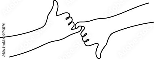 Minimalist continuous line drawing of two hands making a pinky promise.