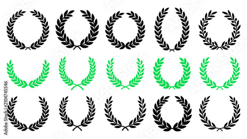 Photos Set of black and green laurel wreath icons for heraldry awards and victory desig