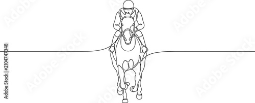 Canvastavla Continuous single line drawing of a jockey riding a horse.