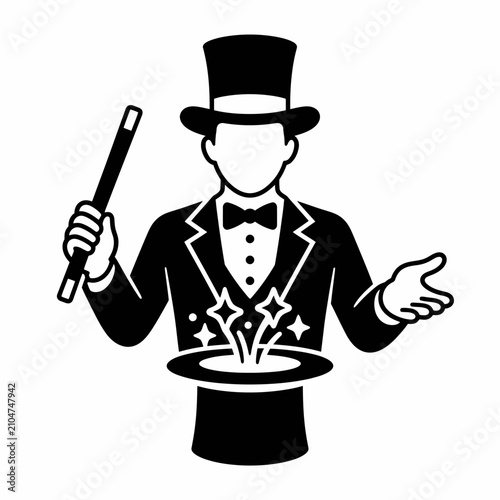 Bild auf Leinwand Magician in top hat performing a magic trick.