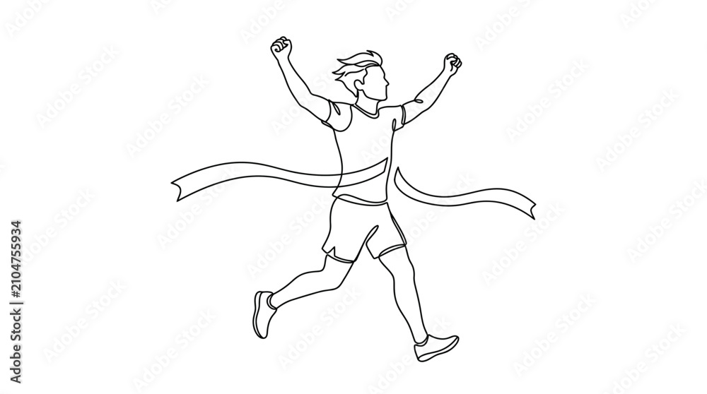 Fototapeta premium Continuous line drawing of a marathon runner crossing the finish line.