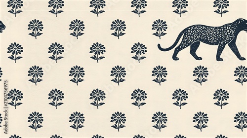 Leopard and flower seamless pattern illustration with nature inspired seamless illustration wildlife botanical background stylized predator repeating wallpaper creative decoration