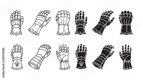 Canvastavla Medieval armored gloves outline outline and solid icon set