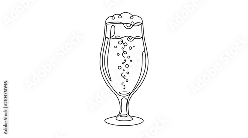 Continuous Line Drawing of a Refreshing Beer Glass with Bubbles and Foam