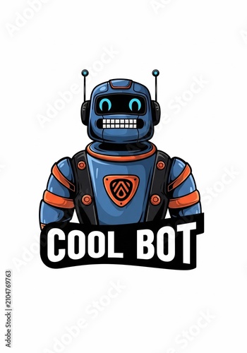 Retro Blue Robot Art - Vibrant & Playful AI Companion Portrait