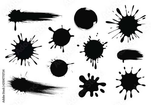 Colección de salpicaduras de tinta negra manchas de pintura y pinceladas grunge