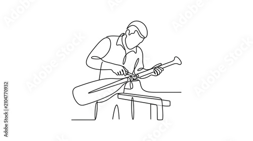 Foto Continuous line drawing of a luthier crafting a musical instrument