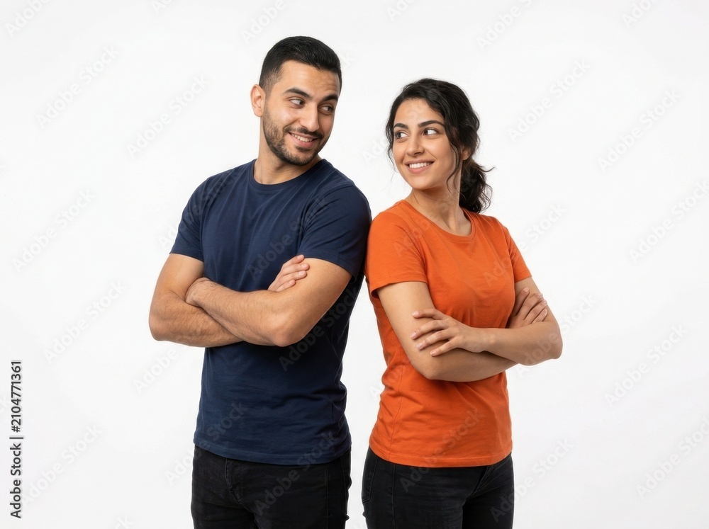 Fototapeta premium Playful Pair in Contrasting Tees
