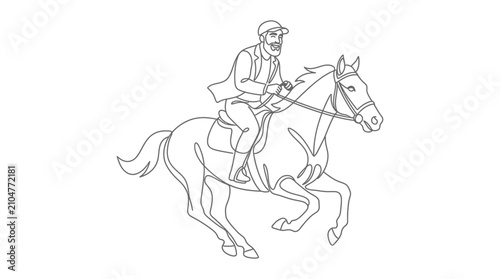 Foto Continuous one line drawing of a cowboy riding a galloping horse.