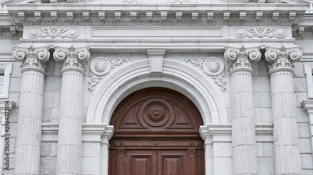 Obraz premium Ornate Archway Entrance with Classical Columns and Detailed Carvings on a Stone Building