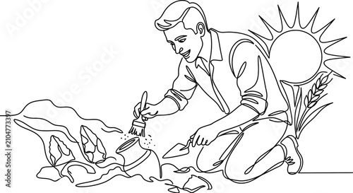 Photos Continuous line art of an archaeologist excavating artifacts.
