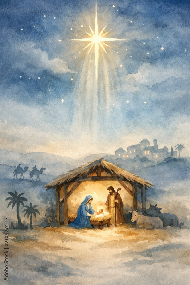 Fototapeta premium holy night watercolor navity background