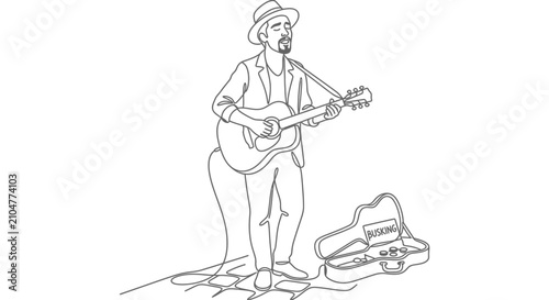Cuadro en lienzo A male street performer playing acoustic guitar sketch.