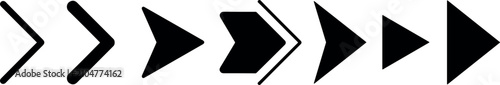 Foto Professional black arrow icons pointing right on white background with flat lighting, evoking progress and clear direction