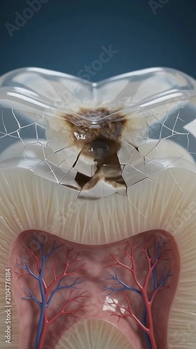 Anatomical cross section of a human molar tooth showing internal pulp structure