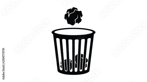Canvas-taulu trash can with crumpled paper silhouette waste bin garbage discard recycle black