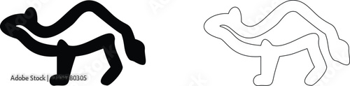 Fotografie Stylized black and white line of a camel in a primitive style, isolated on a whi