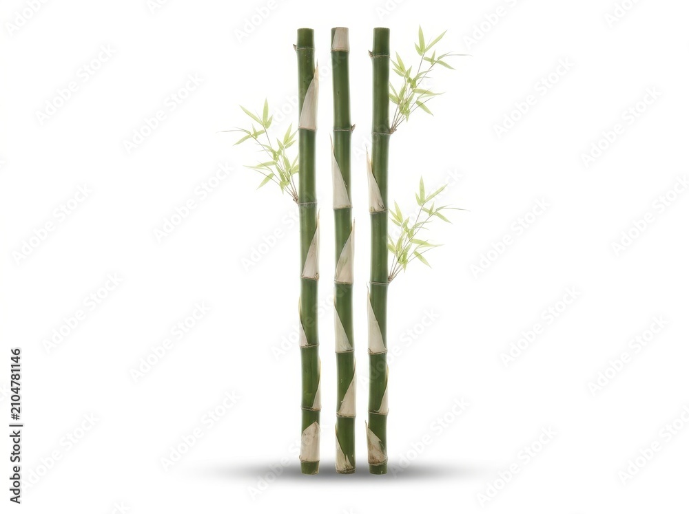 Fototapeta premium Three Bamboo Stalks on White Background