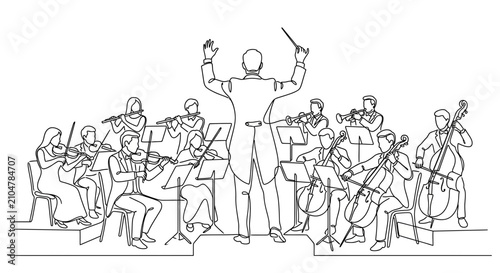 Bild auf Leinwand Continuous line drawing of a symphony orchestra performing on stage