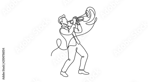 Canvastavla Continuous single line drawing of a male musician playing the trumpet