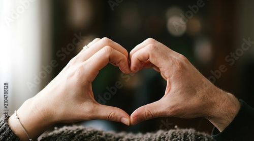 A Close-up View of Two People's Hands Intertwined to Form a Heart Shape, Symbolizing Love, Connection, and Affection
