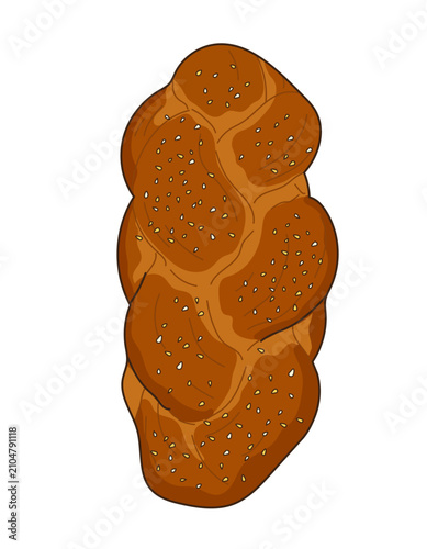 Foto Classic Jewish braided Challah bread with sesame seeds vector illustration