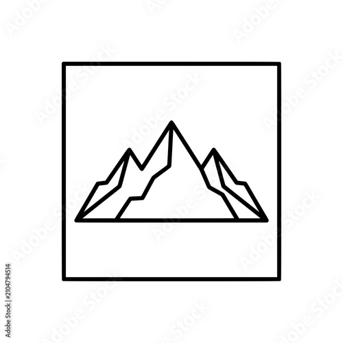 Minimalist mountain range icon in a square frame, outline vector art