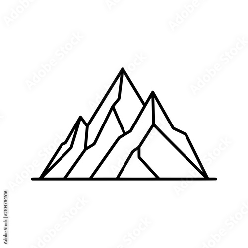 Minimalist mountain range outline icon, sharp peaks, adventure and nature symbol
