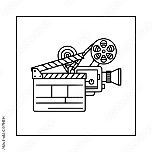 Vintage Film Camera and Clapperboard Icon: Cinema Production and Filmmaking Symbol