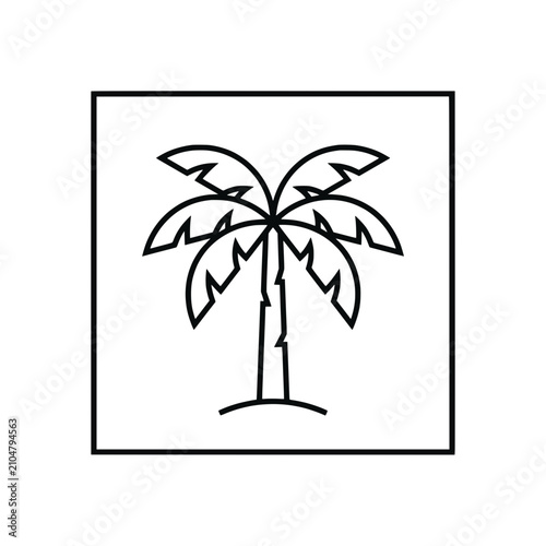 Minimalist palm tree icon, simple line art, tropical vacation symbol, isolated on white background