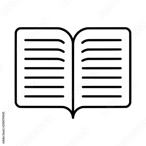 Open book icon, simple outline drawing of a book with lines representing text, isolated on white.