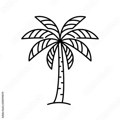Minimalist palm tree illustration, simple outline drawing, tropical vacation icon, summer holiday symbol