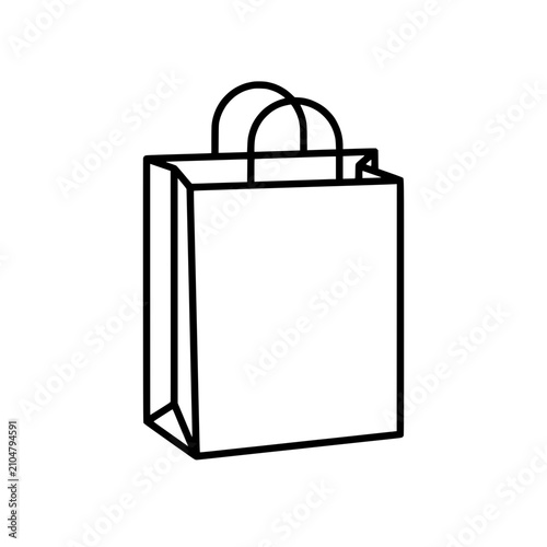 Minimalist shopping bag icon, clean line art, isolated on white background, retail concept