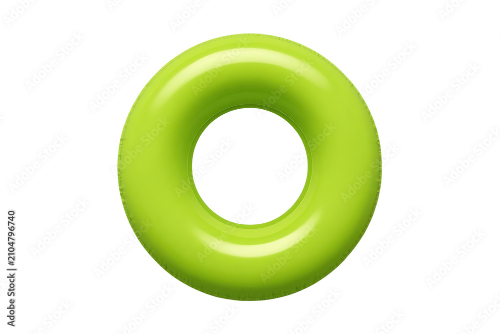 Obraz premium Green glossy inflatable swim ring for summer safety. Floating accessory with a transparent background