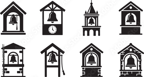 Konstfotografi Eight vintage style bell towers with bells illustration Vector
