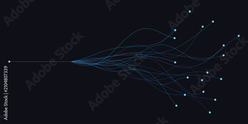 Quadro su tela Abstract blue branching lines illustration with divergent paths and data points