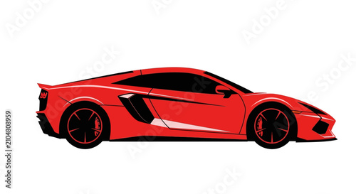 A side view illustration of a sleek red sports car on a white background
