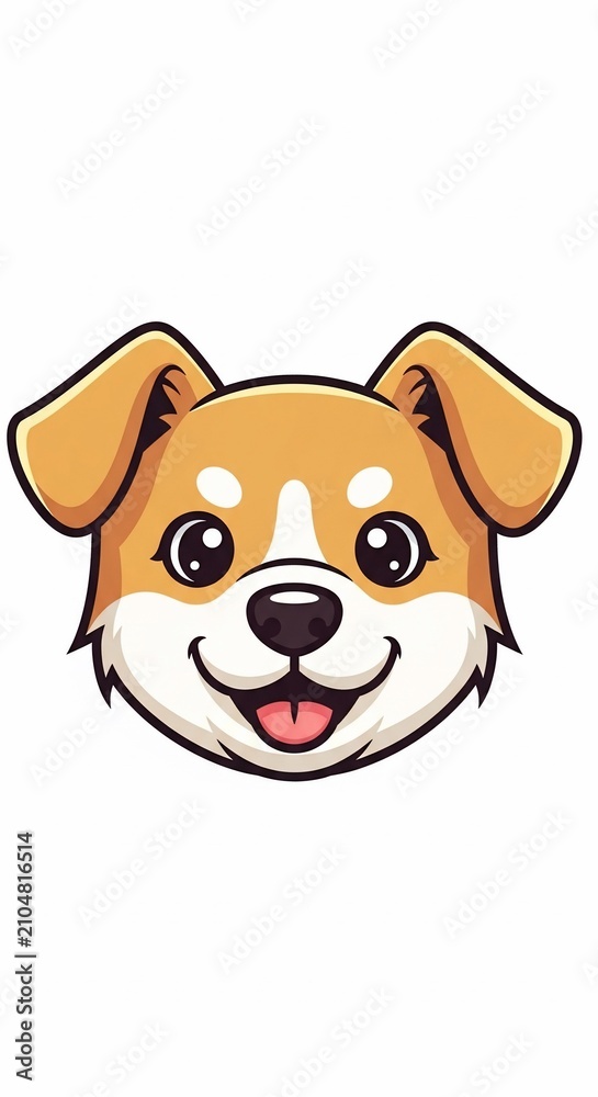 Fototapeta premium かわいい子犬の顔、笑顔、アニメ風、イラスト、ペット、友達