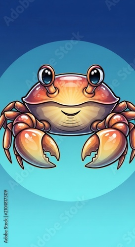 かわいいカニのイラスト、海の生き物、夏、水中、子供向け