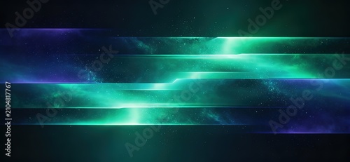 Glowing Neon Green Strips Cosmic Purple Nebula Futuristic Layered Background 4K