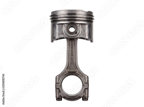 Foto Silver automotive piston with connecting rod detailed metalwork on transparent b