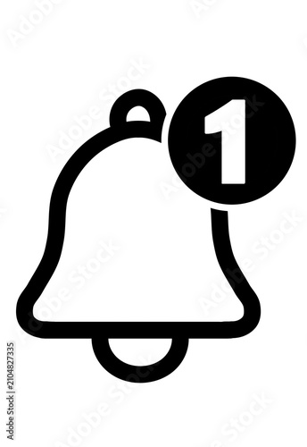 Black outline bell icon with number one badge transparent background