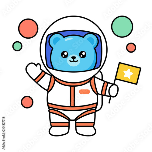 Charming Blue Gummy Bear Astronaut Waving a Star Flag, Embracing a Sweet Jelly-like Aesthetic in a Whimsical Cosmic Expedition