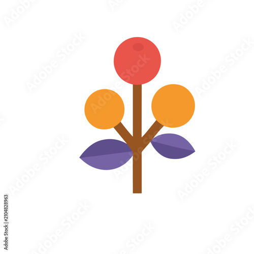 Stylized plant with berries and leaves