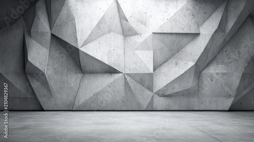 Abstract faceted concrete wall with geometric texture