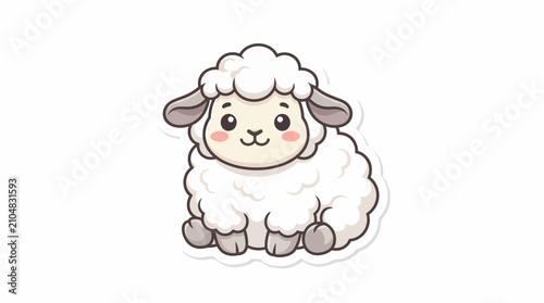 Cute cartoon sheep sticker, adorable fluffy lamb illustration, white wooly animal