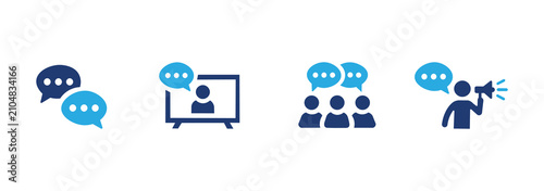 Communication icon set. Contains communication, television, conversation, and speaker icons. Solid icon illustration pack.